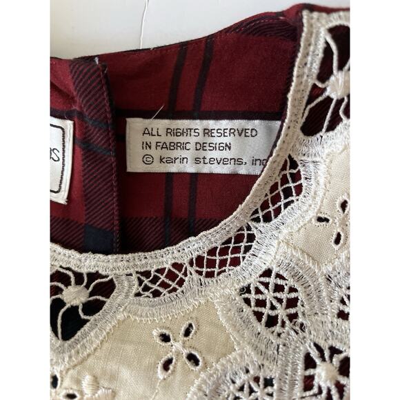 Karin Stevens VTG Dress S/M Petite Red Plaid Pleated Smocked Cottagecore - Picture 4 of 13